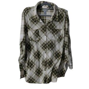 Catherines Shirt Size 2x 22/24W White Brown Flannel Plaid
